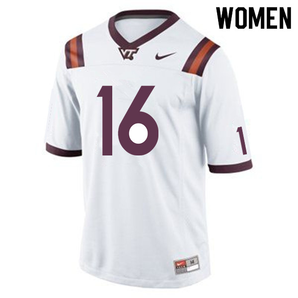 Women #16 Hunter Green Virginia Tech Hokies College Football Jerseys Sale-White